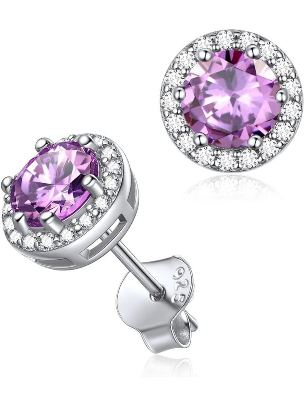 Elegant 925 Sterling Silver Birthstone Stud Earrings for Women - Heart, Round